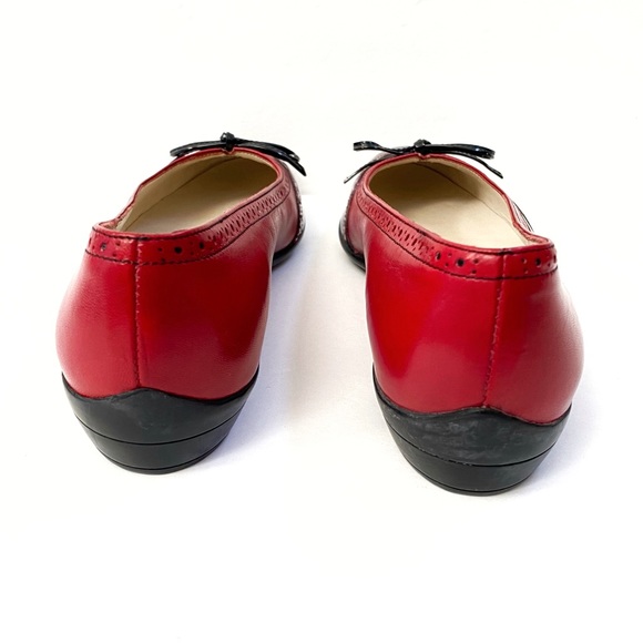 SALVATORE FERRAGAMO black patent red leather Oxford round toe bow ballet flats - Picture 5 of 12